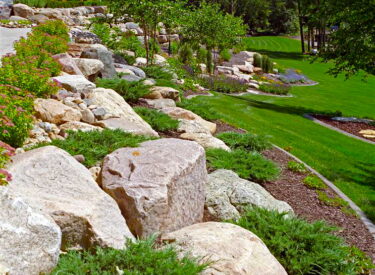 Large stone boulders in landscaping