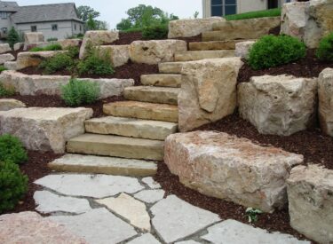 Boulders walkway with natural stone stairs 5
