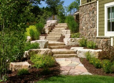 Boulders walkway with natural stone stairs 1