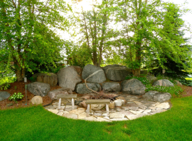 Natural stone wall and fire pit