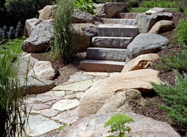 Boulders walkway with natural stone stairs